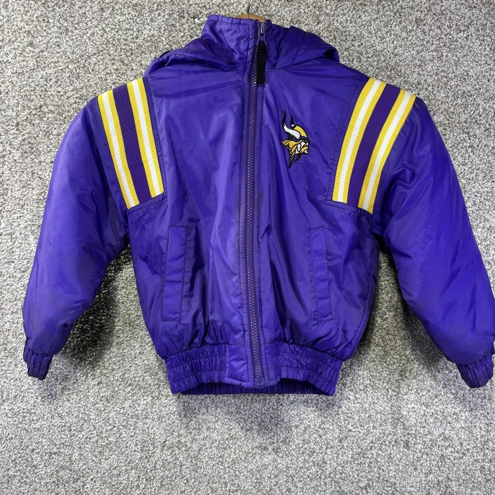 Vintage Minnesota‎ Vikings Jacket Boys 7 Purple NFL Football Pro Tuff Hooded